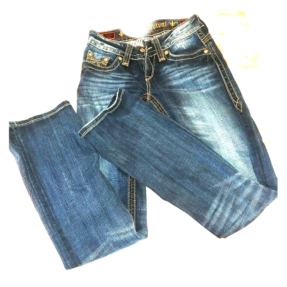 Christian boot cut rock revival jeans